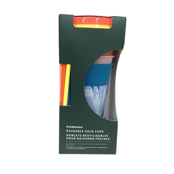 Starbucks Summer 2020 Reusable Cups 5 Pack Retro Sustainable Beach Travel City - Picture 1 of 4